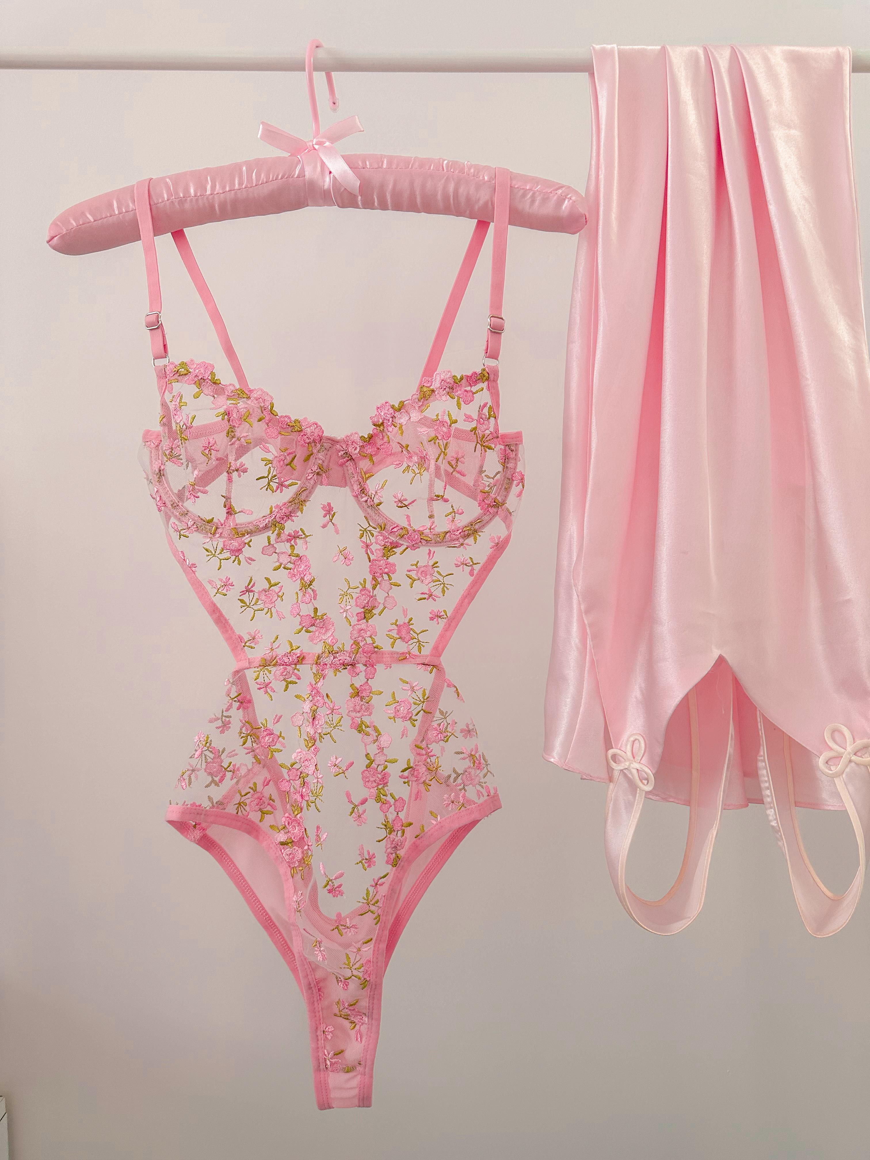 Barbie Floral Pink Underwire Bodysuit and Bra Set