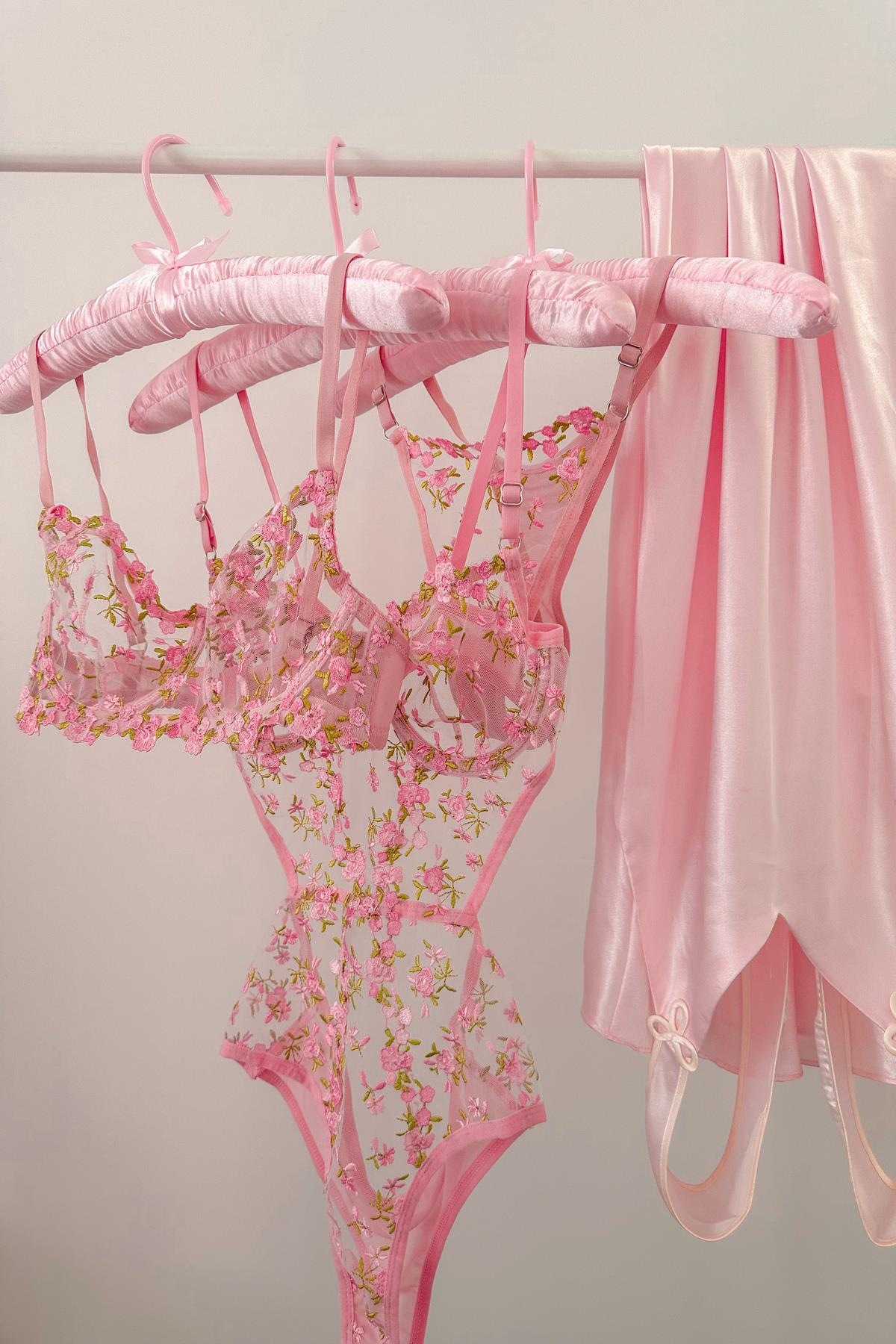 Barbie Floral Pink Underwire Bodysuit and Bra Set