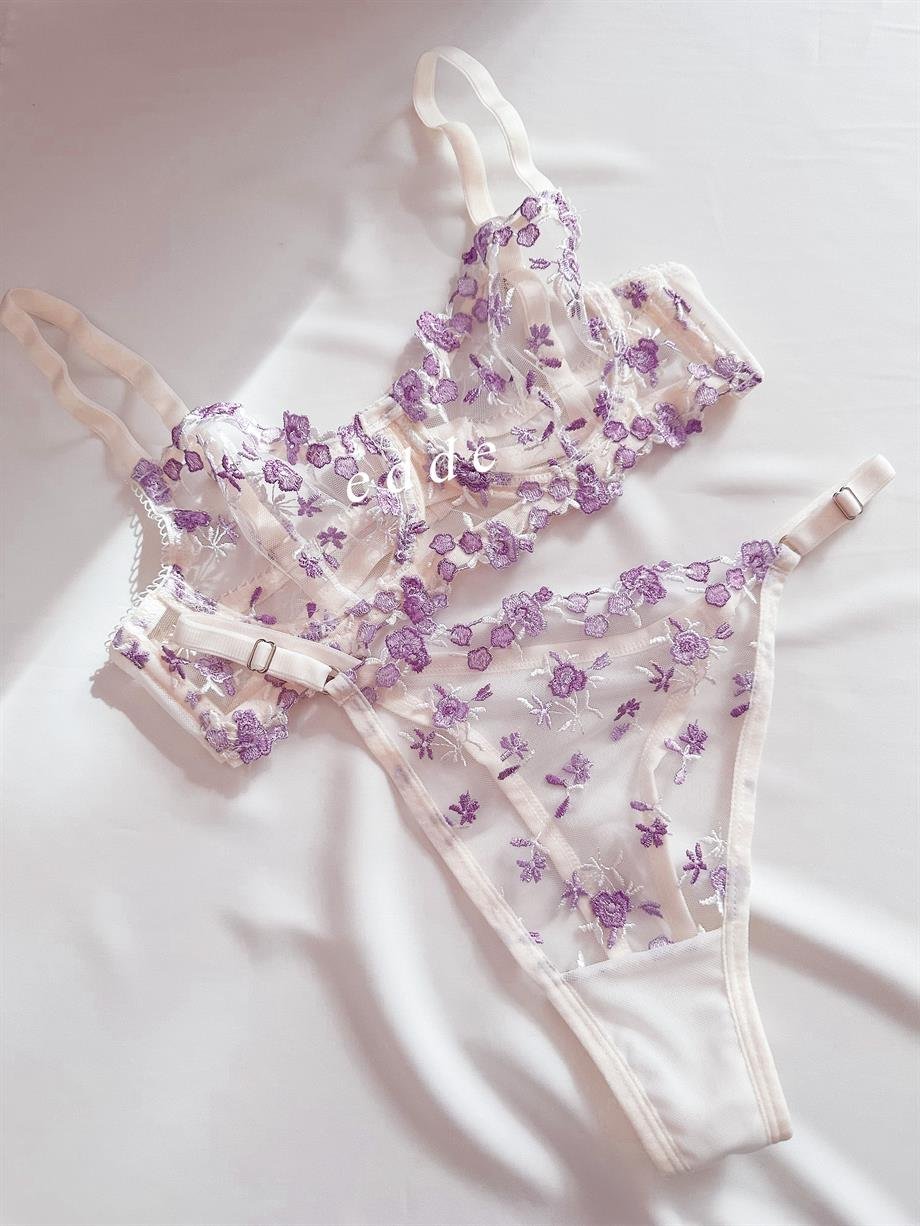 Barbie Lilac Flower Underwire Bra Set