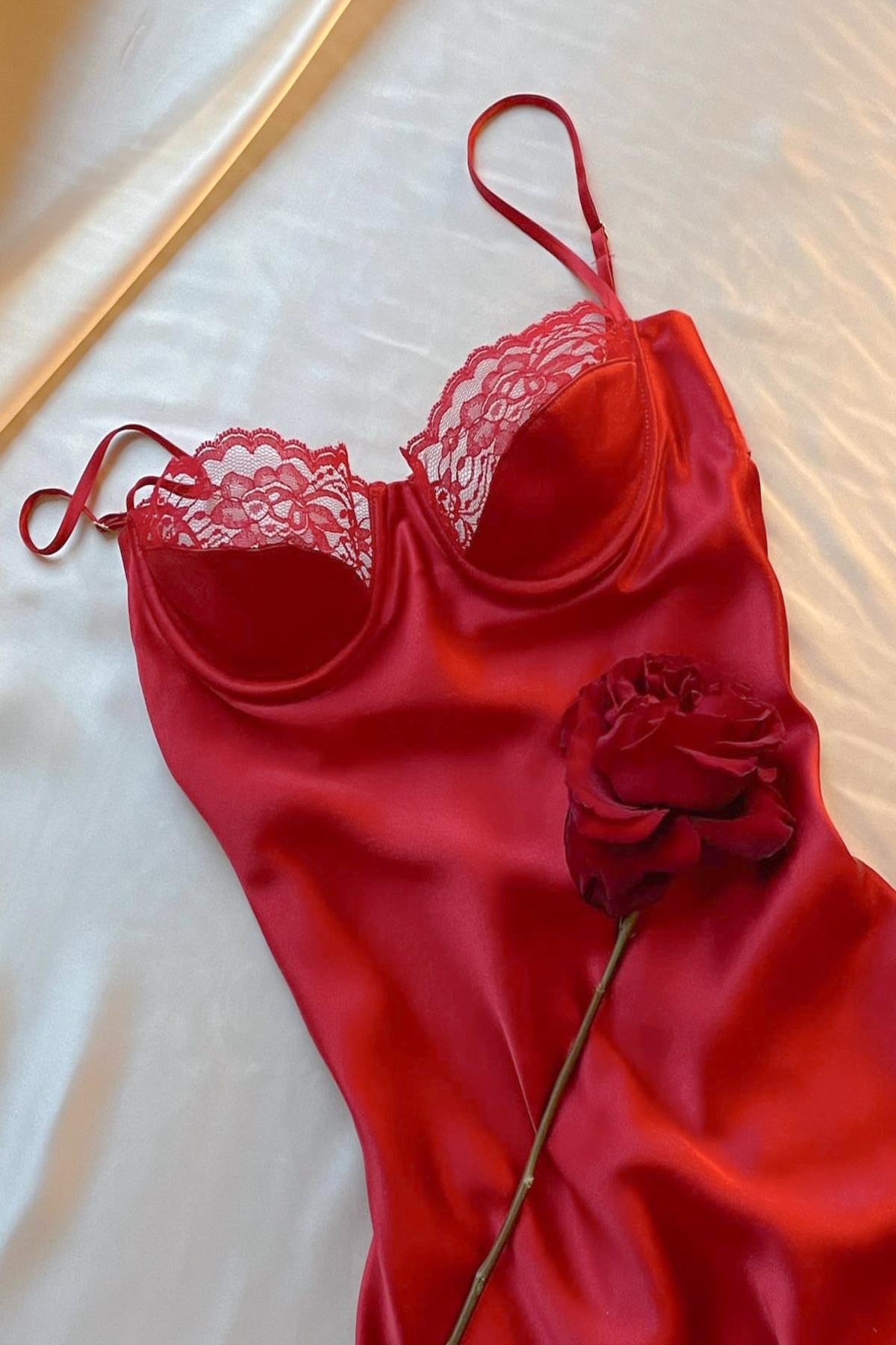 red silk mini dress Elena Red Satin Mini Dress